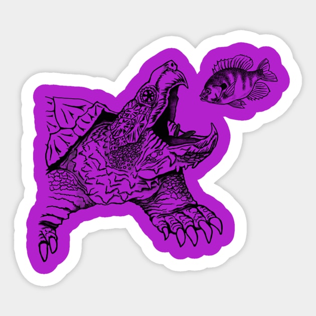 Snapping Turtle - purple background Sticker by CMTR Store